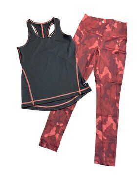 Endeavor Black & Lava Camo Tank Top & Leggings 2pc Set XS Athletic Apparel